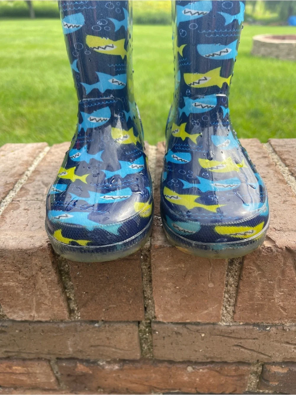 wonder nation Kids Shark Rain Boots - Blue & Yellow